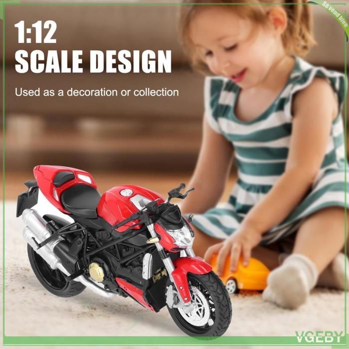 Fafeicy Modellino di moto in lega, scala 1:12, modello realistico, giocattolo interattivo, rosso