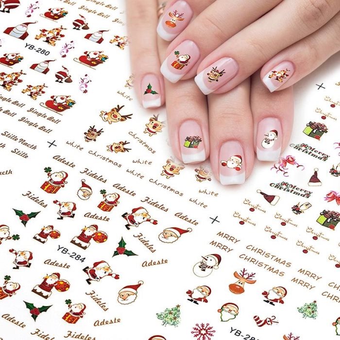12 Stijlen Kerst 3D Nagelstickers Kerstman Sneeuwvlokken Schattige Sneeuwpop Nagelstickers Nageldecoratie Naklejki Na Paznokcie