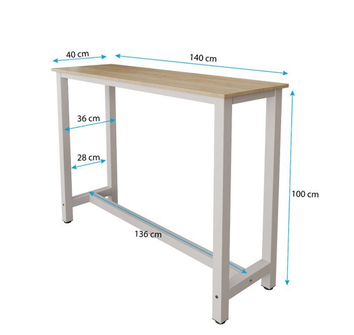 Mesa alta de bar | 140 x 100 x 40 cm | Color blanco y Sonoma | Mesa de cocina para 2 personas | Modelo Ani