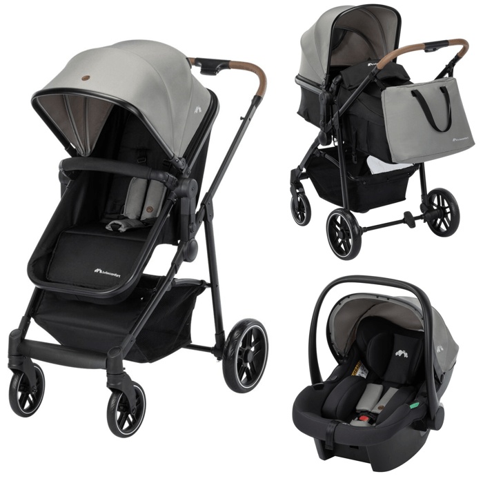 Passeggino BEBECONFORT HAZE TRIO LUX 3 in 1, con navicella + seggiolino auto i-Size + parapioggia + borsa fasciatoio, 0-22 kg, grigio fumé.