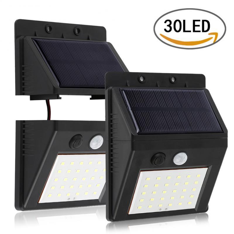 Lámpara de pared solar exterior de 30 LED con sensor infrarrojo de movimiento, desmontable, para jardín y resistente al agua.