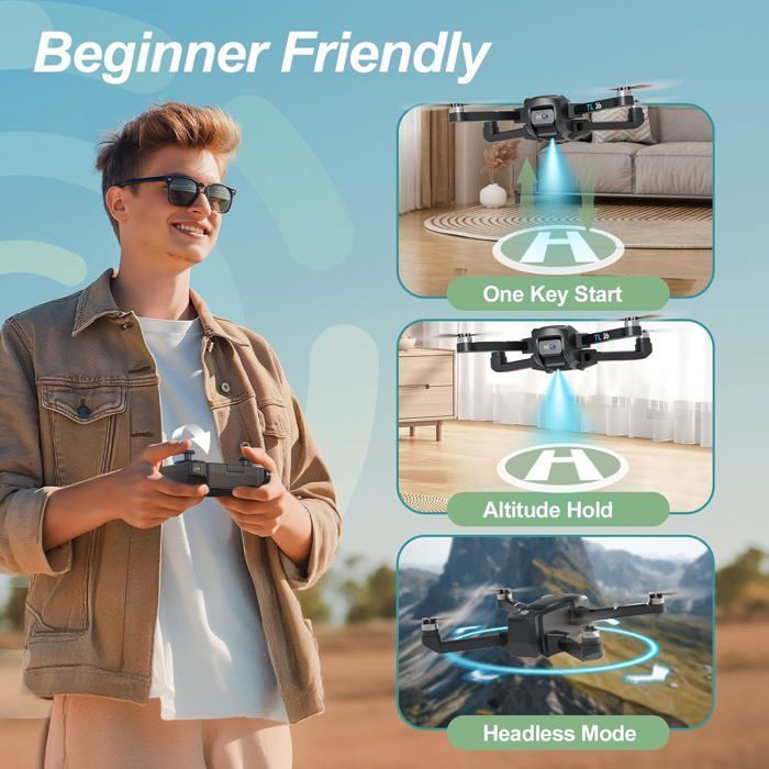 Dron con cámara, motor sin escobillas, ideal para adultos y principiantes, con 2 cámaras, cuadricóptero FPV RC, plegable, motorizado y ajustable, con resolución 1080P.