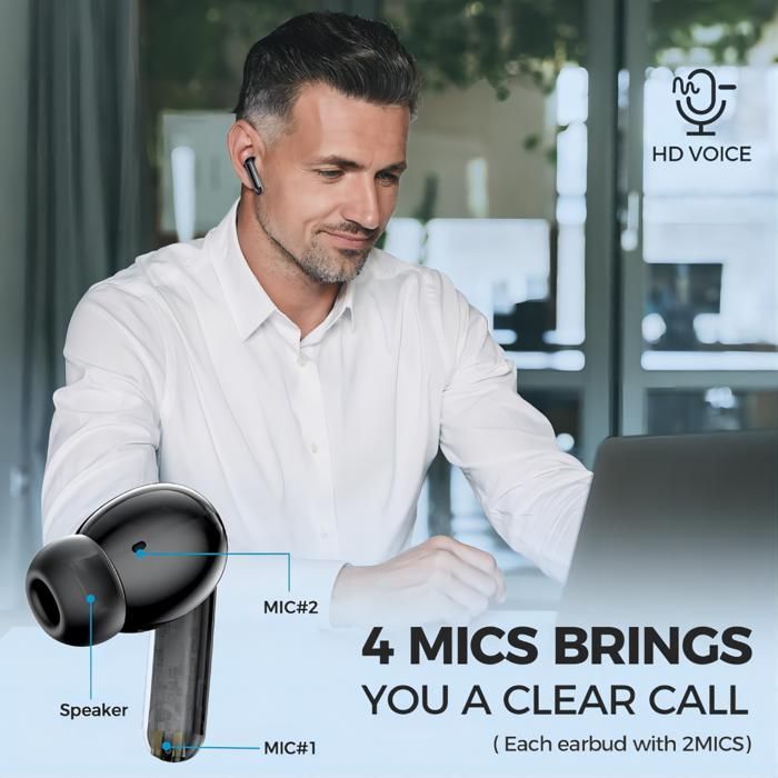 Ecouteurs sans Fil Sport - Bluetooth 5.3 - Réduction du Bruit ANC et ENC - 45H d'Autonomie-Écran LED - Noir