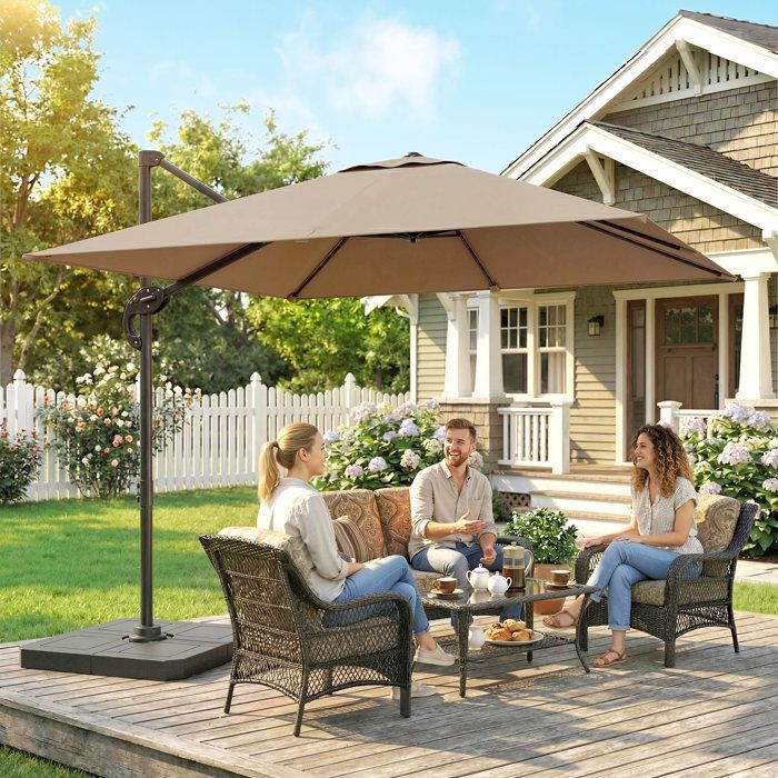 Parasol déporté - parasol de jardin extérieur - Outsunny - pied et dalles lestage - mât aluminium et rotatif 360° par pédale - kaki