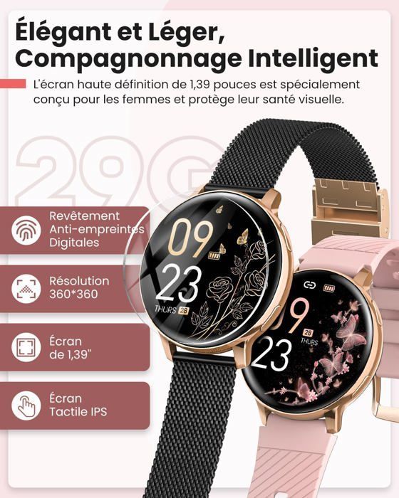 Smartwatch da donna con chiamate Bluetooth, display HD da 1,39