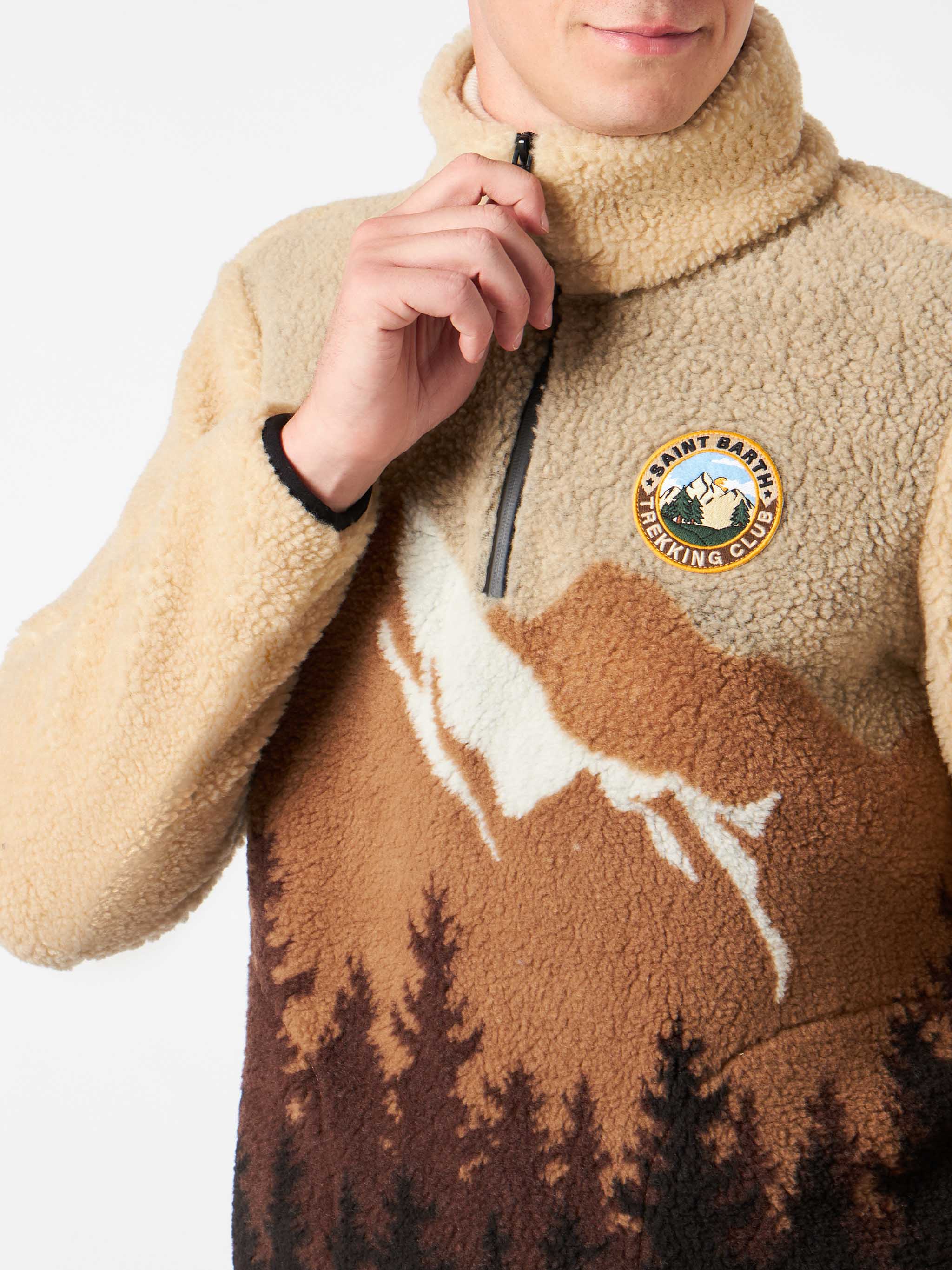 Heren Sherpa-jas met Saint Barth-ritssluiting en -patch
