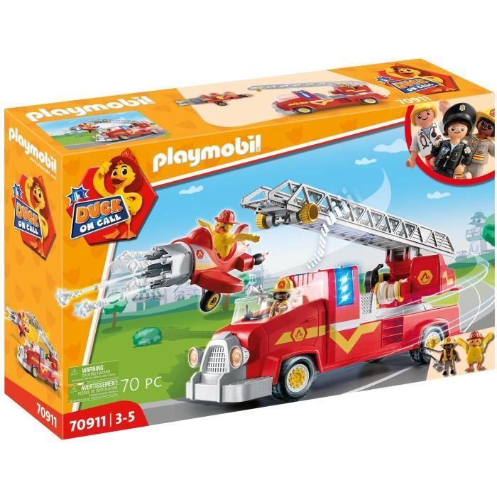 PLAYMOBIL - 70911 - DUCK ON CALL - Fire truck with extendable ladder and detachable airplane