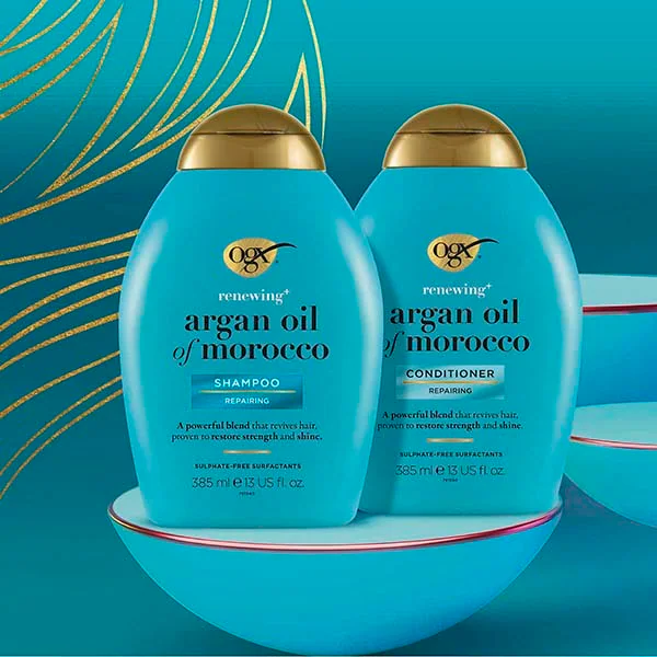 Champú OGX Renewing+ con aceite de argán de Marruecos, pH equilibrado, 385 ml