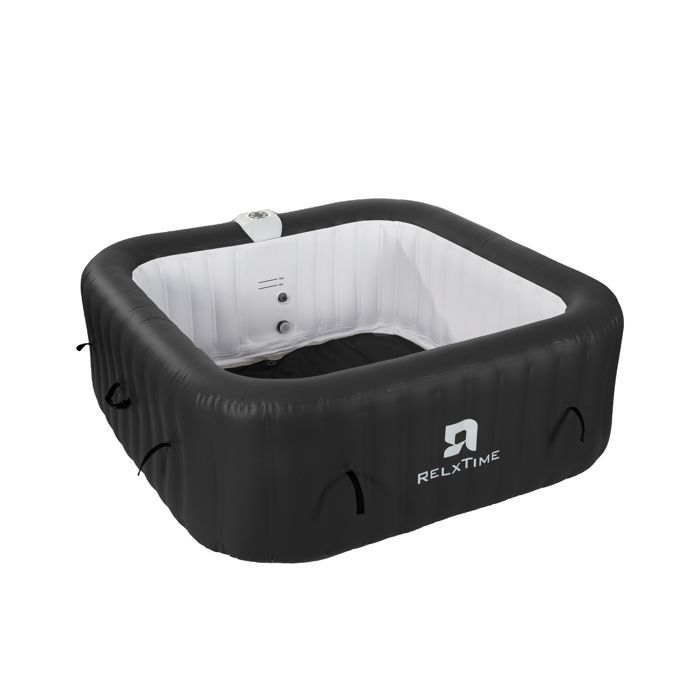 Spa hinchable RELXTIME para 6 personas - Cuadrado - 130 microchorros - Temperatura hasta 40 °C - Negro