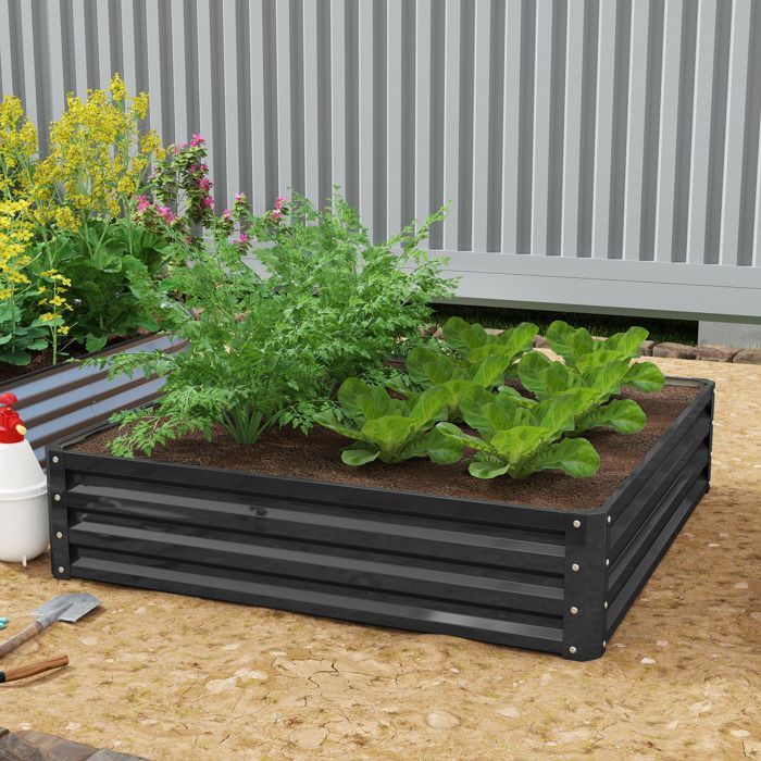 Garden vegetable garden bed - Outsunny - galvanized steel - 120 x 120 x 30 cm - grey