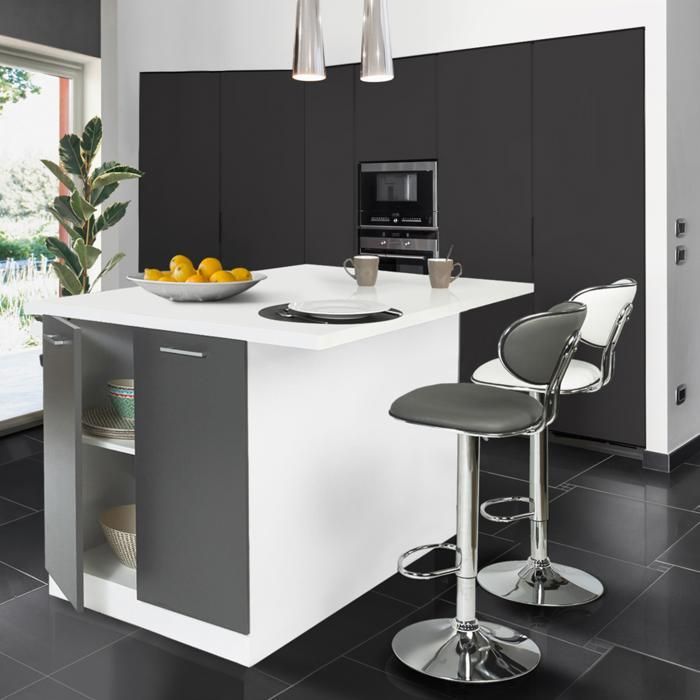 Isla central IDMARKET IVO de 120 cm en blanco y gris con encimera.
