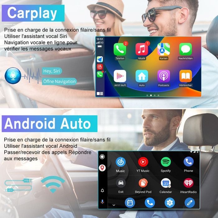 Autoradio AWESAFE Android 13 per 208/2008 (2GB+32GB) con schermo da 9'', Carplay, Android Auto, GPS, Bluetooth, WiFi, FM, RDS e comandi al volante.