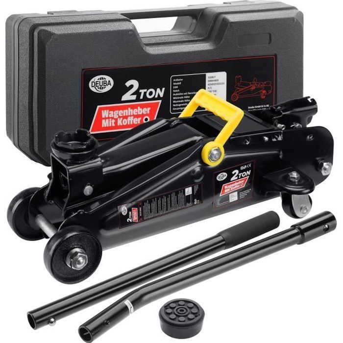 Gato hidráulico de 2 toneladas, altura de elevación de 135-330 mm, incluye maletín de transporte, asa, almohadilla de goma, gato elevador para coches y vehículos.
