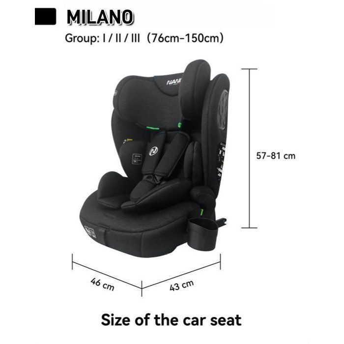 Siège auto isofix - NANIA - MILANO - Groupe 1/2/3 - I-size - Avec réducteur - Noir