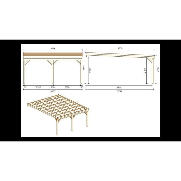 Carport, abri de voiture  5,80x5,06 m - 29 m2 - adossé  - CAR23