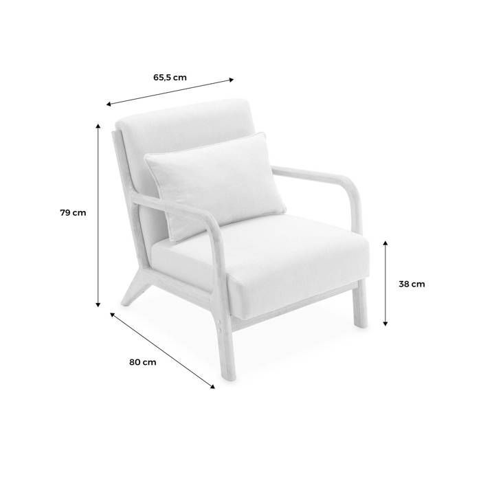 Sillón escandinavo en madera de caucho teñida de nogal y tejido LORENS.