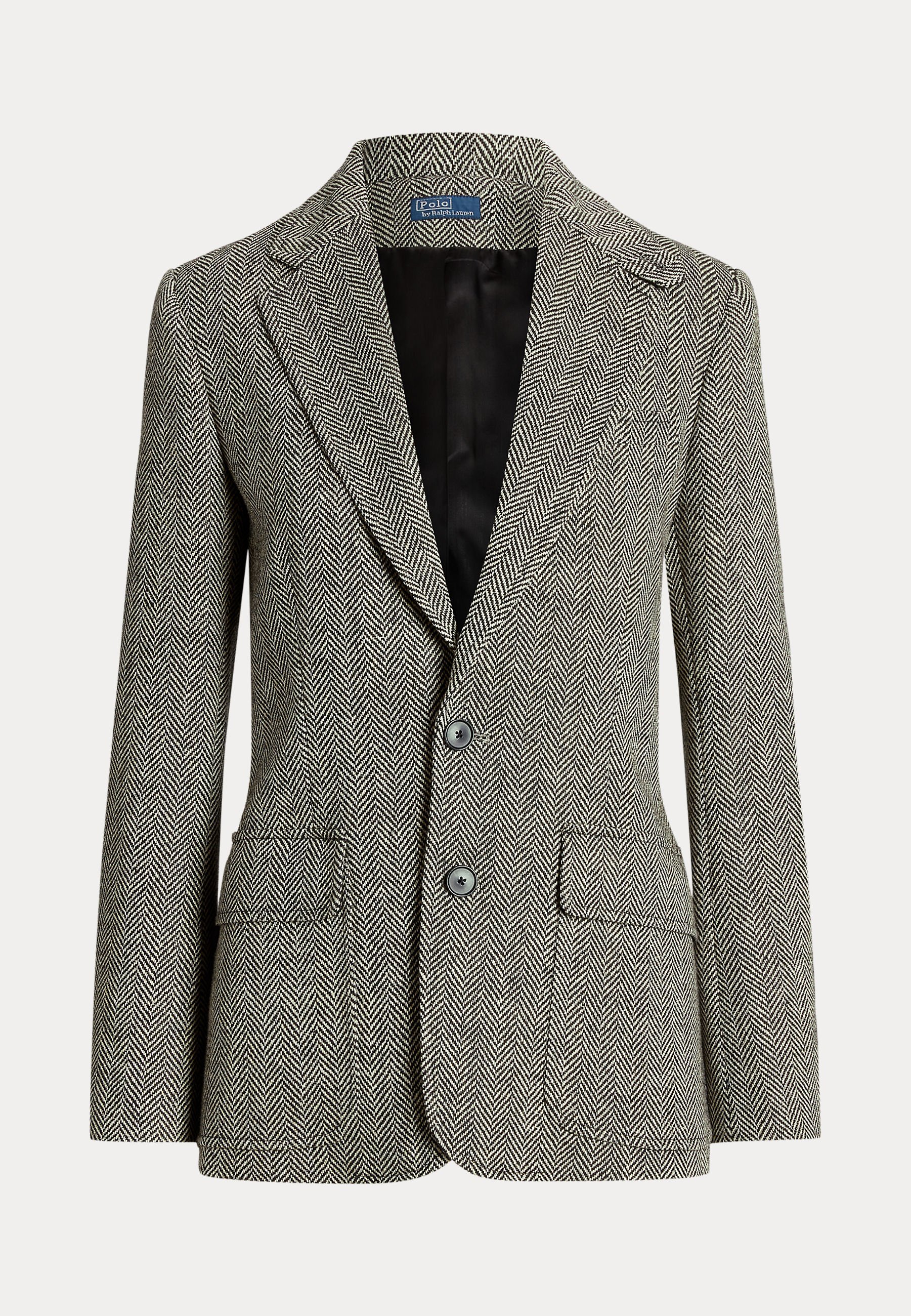 Blazer Polo Ralph Lauren em linho com padrão espinha de peixe - preto/creme