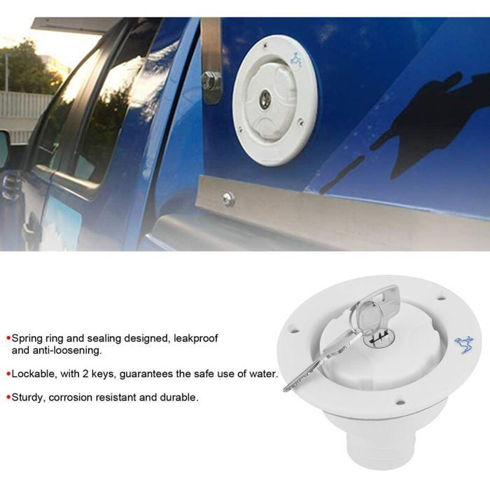 Tapón de llenado hermético Odipie con cerradura y 2 llaves para autocaravana, caravana o vehículo recreativo (blanco)