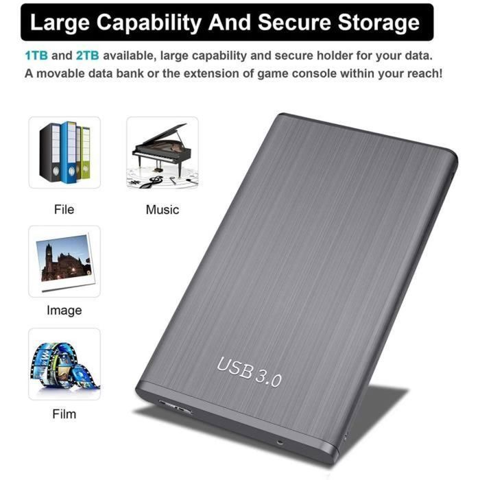 Disco duro externo de 1 TB, disco duro externo portátil USB 3.0 de 2,5