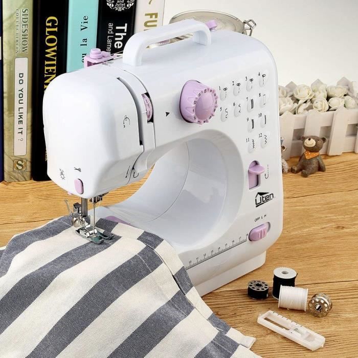 Máquina de coser electrónica para principiantes con 12 puntadas ajustables, multifuncional, portátil, con doble hilo y control de velocidad, luz LED.