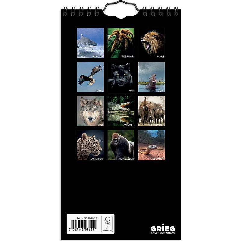 Calendrier mural animaux sauvages 2025
