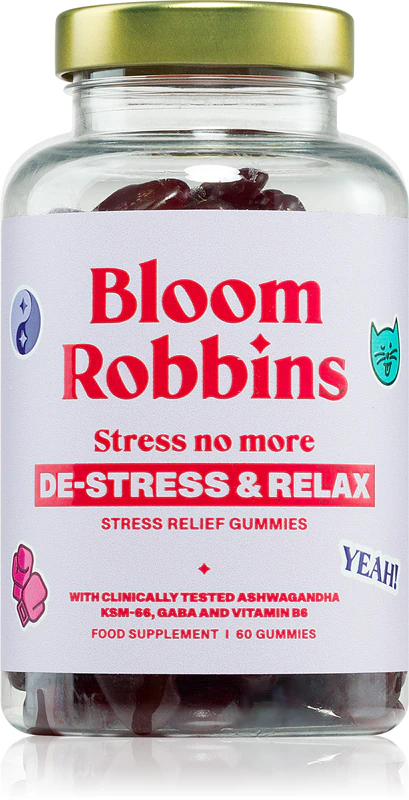 Bloom Robbins STRESS no more suplemento alimentar em gomas mastigáveis para auxiliar no equilíbrio mental