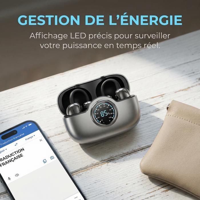 Écouteurs Sans Fil  - GSQZLTE  - HiFi Son Stéréo - Traduction 160+ Langues - Casque Bluetooth 6.0 40H - Noir
