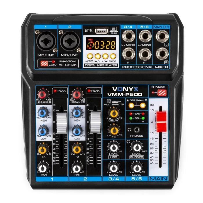Mesa de mistura VONYX VMM-P500 de 4 canais com Bluetooth e 16 efeitos digitais.
