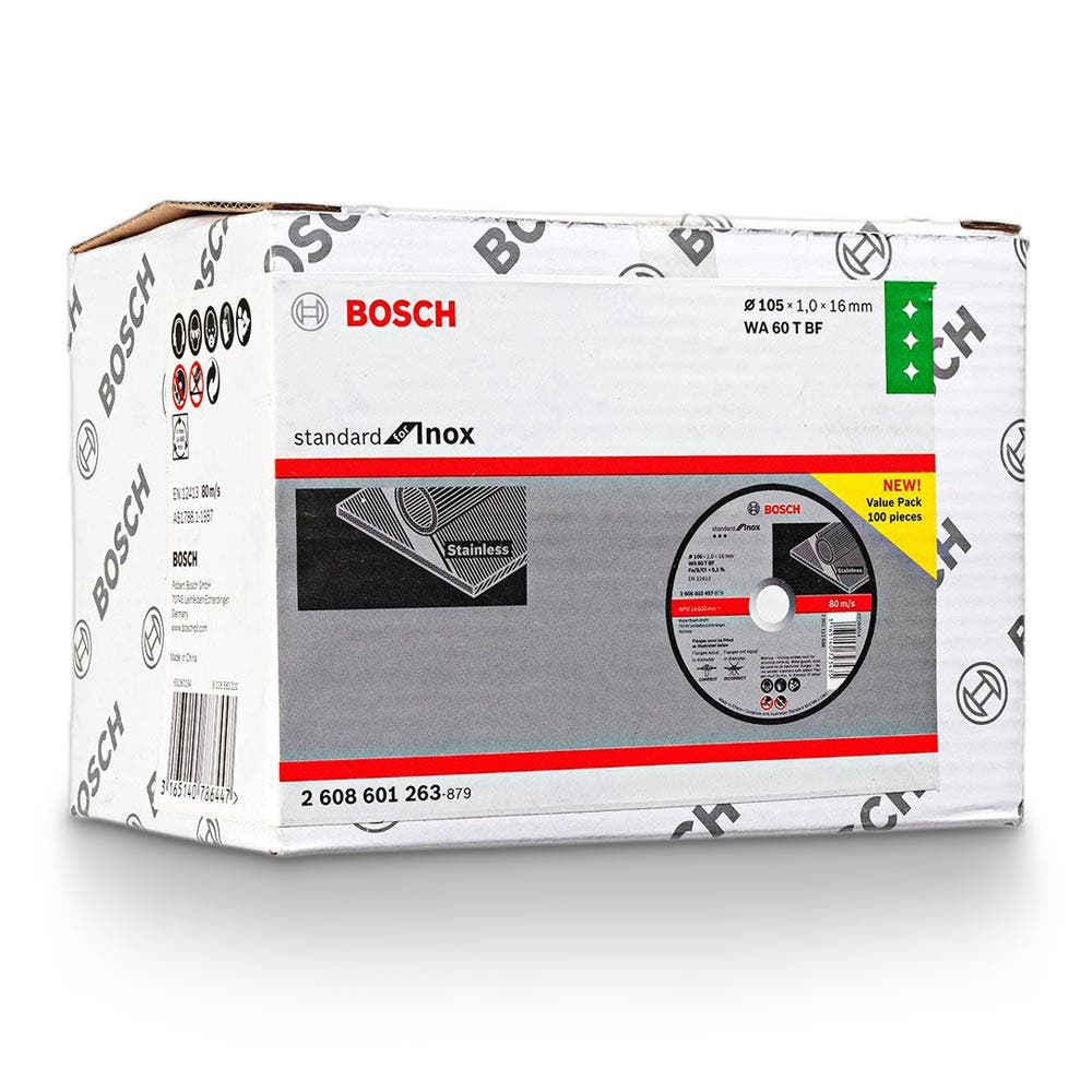 BOSCH Trennscheibe 105 x 1,0 mm für Stahl und Edelstahl – STANDARD für Edelstahl – 100 Stück