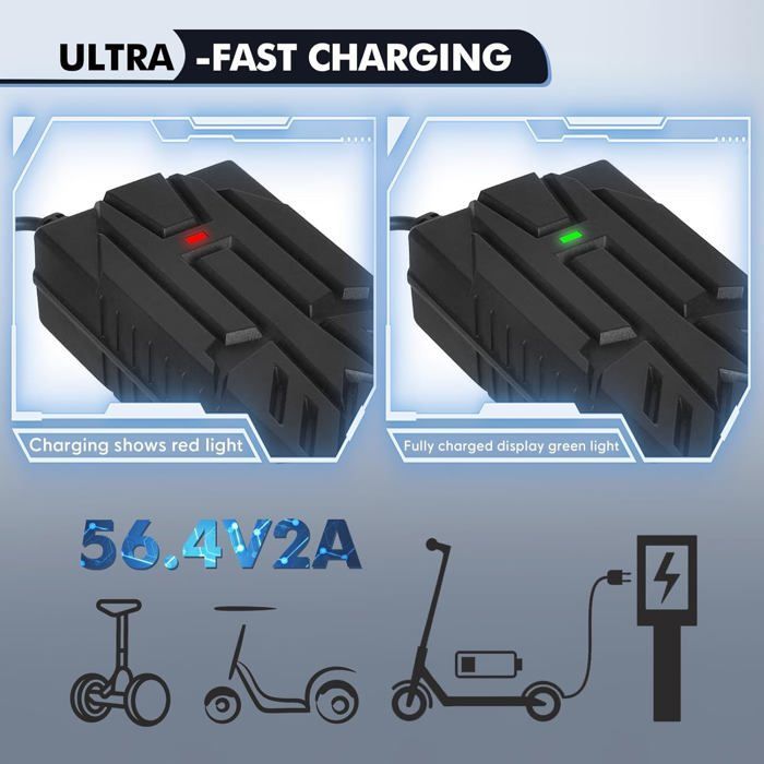 Cargador para patinete eléctrico de 54,6 V y 2 A, cargador para hoverboard de 42 V, cargador universal para baterías de litio de 48 V con 6 conectores.