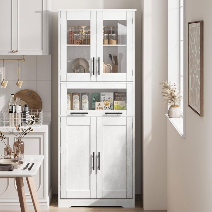 COLUMNA DE BAÑO - MUEBLE DE BAÑO - 60X30X170 cm con 5 puertas y estante ajustable, BLANCO