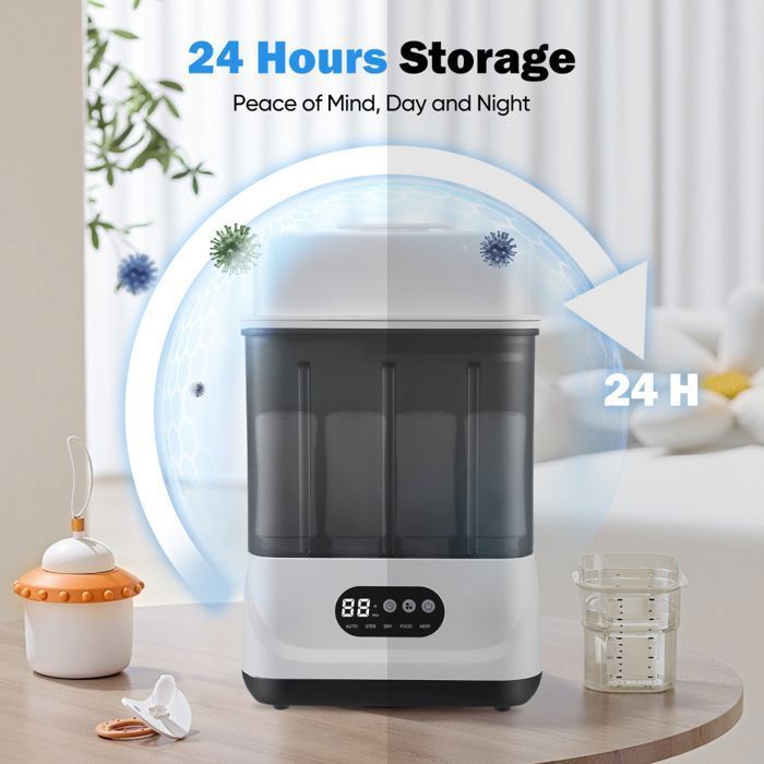 Stérilisateur de biberons avec séchage 360° et conservation 24h, écran LCD intelligent, capacité pour 9 biberons simultanément