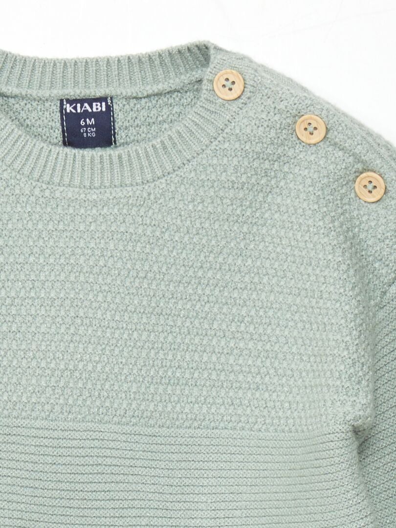 Jersey de punto con botones en el hombro - VERDE