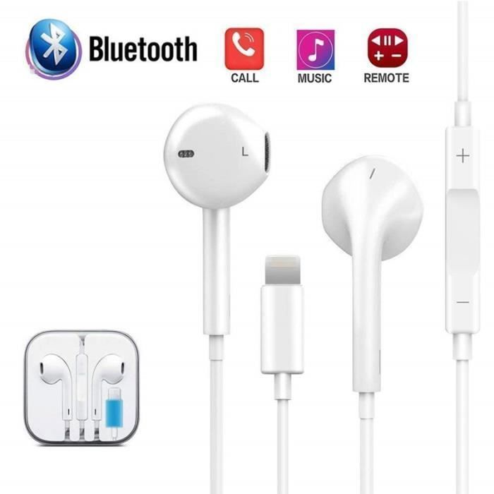 Auriculares intrauditivos Bluetooth con cable para iPhone 7, 8 Plus, X, XR, XS Max (blanco)