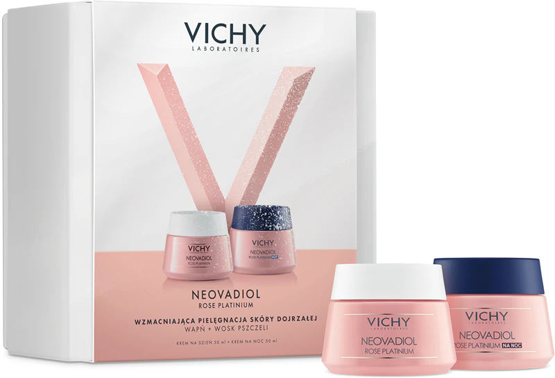Conjunto de presente Vichy Neovadiol Rose Platinum Dia + Noite, iluminador e hidratante.