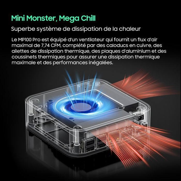 Mini PC Blackview MP100 Pro Intel®Alder Lake I5-12450H 4.4GHz Max 16 Go 512 Go/SSD 4To,Windows 11 Pro,Wifi 6, 4K UHD 144 Hz - Gris
