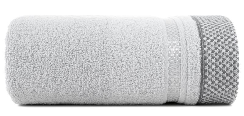 Ręcznik 70x140 srebrny z ozdobną bordiurą w pasy 485g/m2 frotte