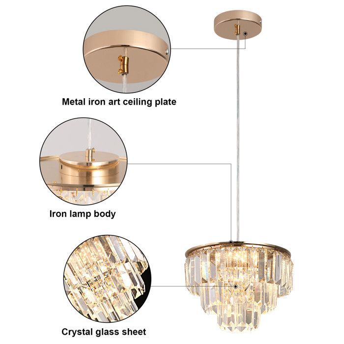 Cristal Lampe suspendue Fer Plafonnier LED Lustre Salle à manger Cuisine 24W