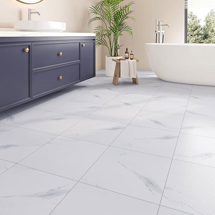 Baldosas autoadhesivas de PVC ReWallpaper, mármol blanco, 30 cm x 30 cm, baldosas de linóleo, autoadhesivas, para baño y cocina, impermeables, mármol blanco 3