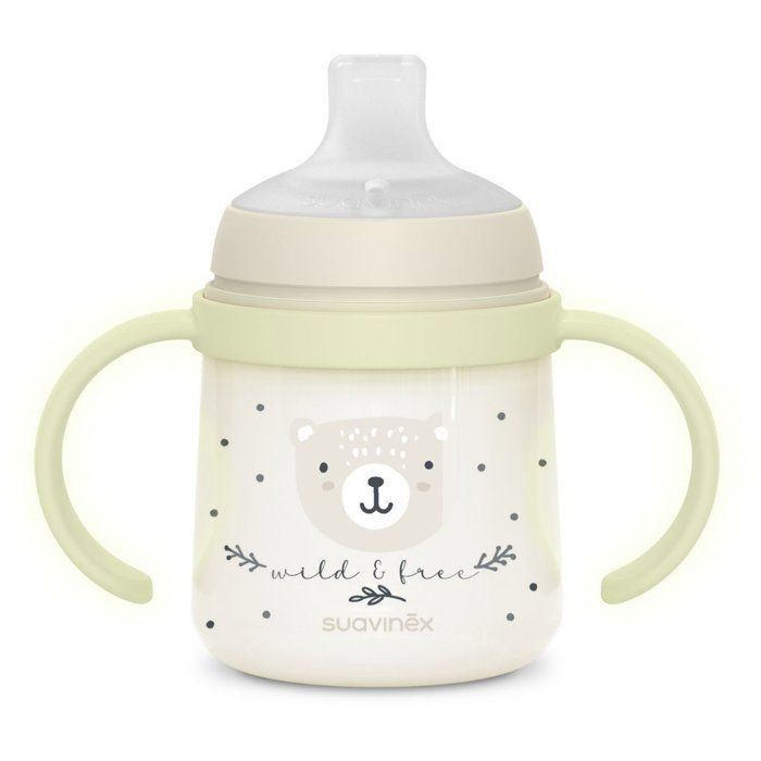 Babyfles met handvatten - SUAVINEX - NIGHT&DAY WILD&FREE - 150 ml - 6 maanden en ouder - Grijs