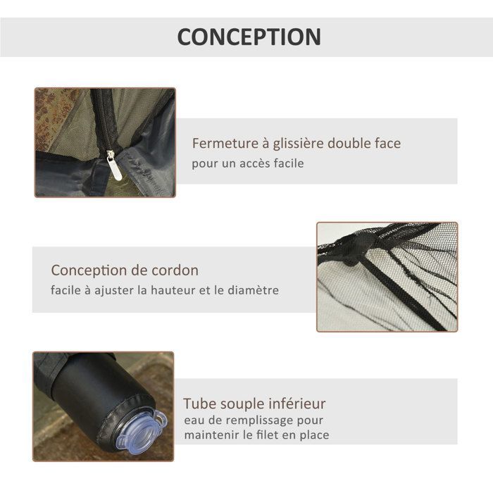 Moustiquaire - Outsunny - cylindrique pour parasol 3 m diamètre fermeture éclair lestage - nylon - noir