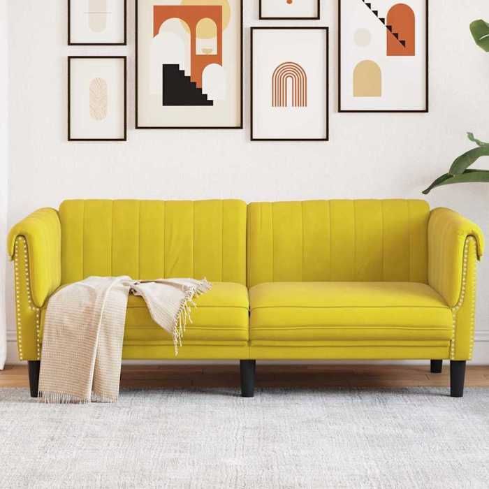 Canapé rembourré 2 places - VIDAXL - Jaune velours - 182x77x74 cm - Moelleux - Contemporain - Fixe - Accoudoirs