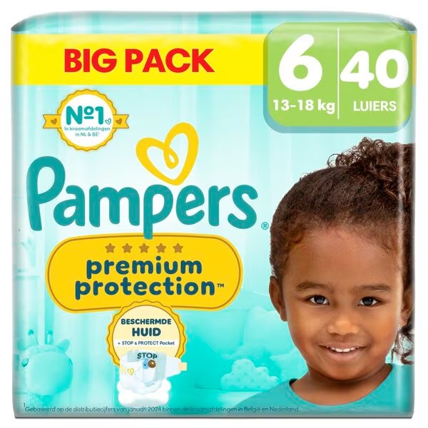 Pampers Premium Protection plenice velikost 6 (13–16 kg), 40 kosov