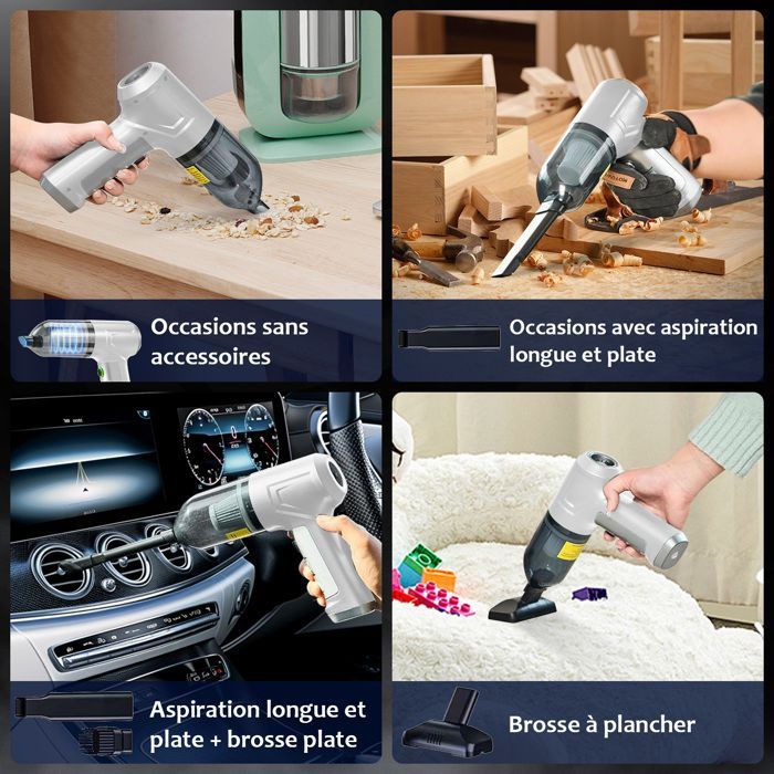 Aspirateur à Main sans Fil de Voiture 4en, avec filtre HEPA multi-filtration, pour la maison,la voiture et l'extérieur