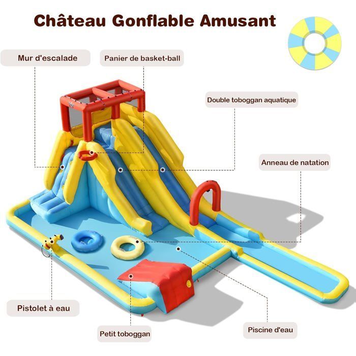 Château Gonflable Aquatique avec Piscine et Toboggan - GOPLUS - Pour 3 Enfants 3-10 Ans - Max. 160KG