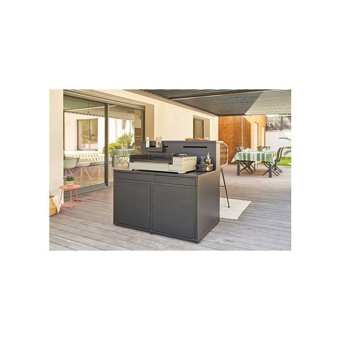 Plancha de gas premium - FORGE ADOUR - 2 quemadores - Estructura de acero - Negro y gris