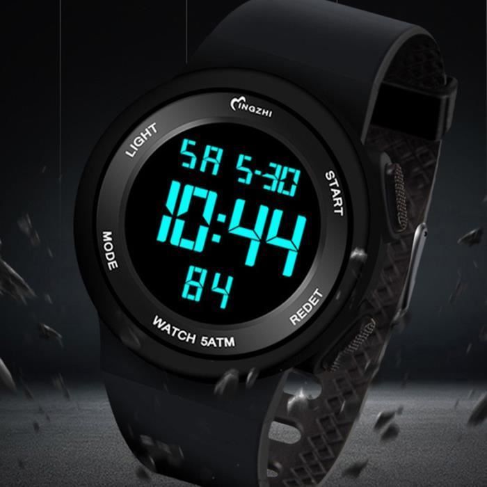 Orologio sportivo digitale multifunzione a LED per bambini, ideale per il nuoto, con cinturino in silicone, per studenti/adolescenti, colore nero e design alla moda.
