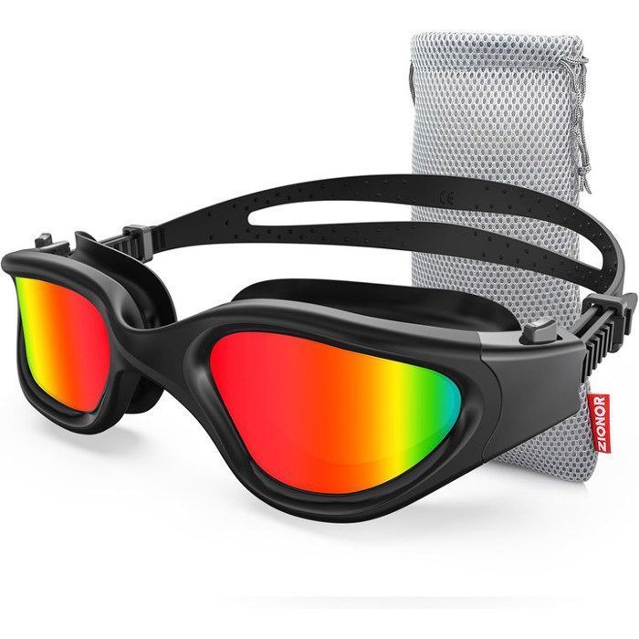 Polarized swimming goggles for men and women, anti-fog, 100% UV protection, diving goggles - Light-All Black Red