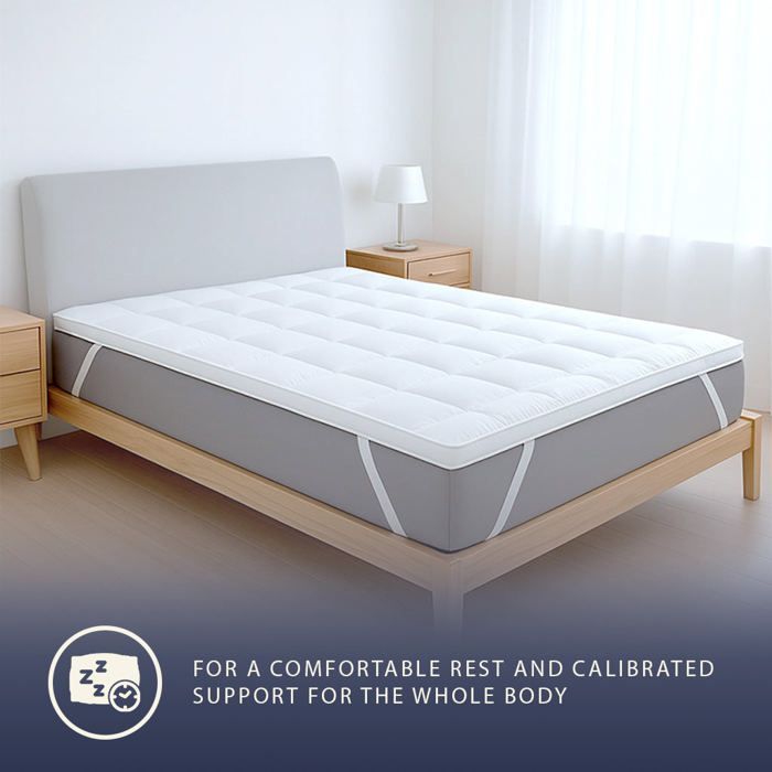 The White Stone Surmatelas 180 x 200 cm | Rembourrage 800 g/m² en Billes de Ouate avec Housse en Microfibre Respirante