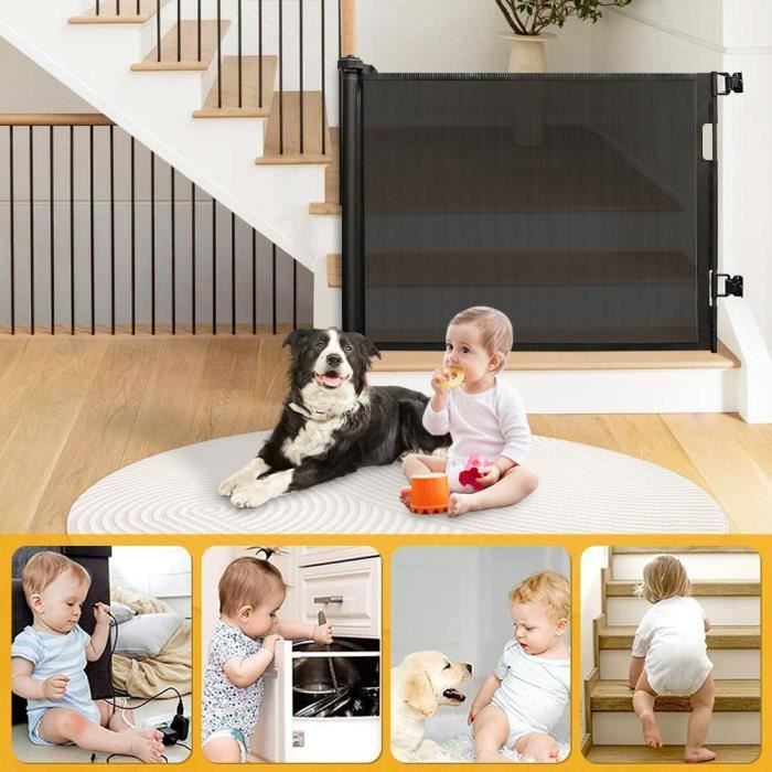 Portão de segurança infantil MENGDA, portão retrátil para cães, 150 cm, operação com uma só mão, para escadas internas e externas.